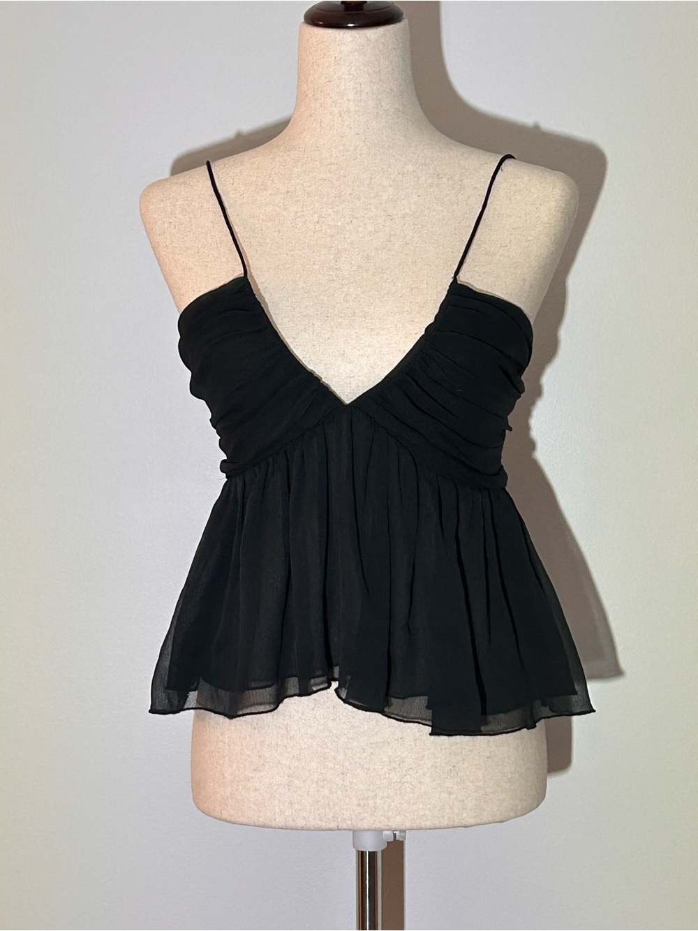 Abercrombie & Fitch Black V-Neck Spaghetti Strap Peplum Cami